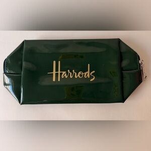 Harrods Forest Green High-Gloss Zipper Pouch | Gold Logo
